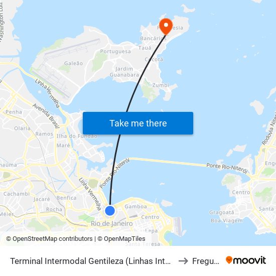 Terminal Intermodal Gentileza (Linhas Intermunicipais) to Freguesia map