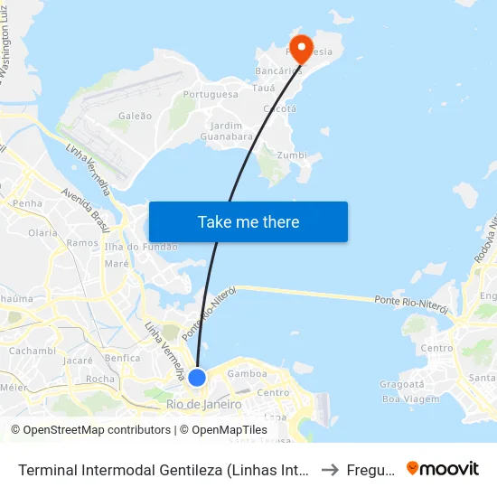 Terminal Intermodal Gentileza (Linhas Intermunicipais) to Freguesia map