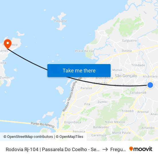 Rodovia Rj-104 | Passarela Do Coelho - Sentido Manilha to Freguesia map