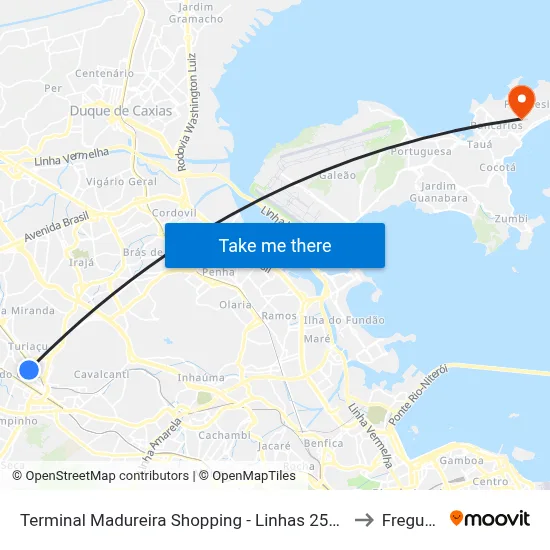 Terminal Madureira Shopping - Linhas 254, 766 E 777 to Freguesia map