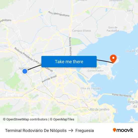 Terminal Rodoviário De Nilópolis to Freguesia map