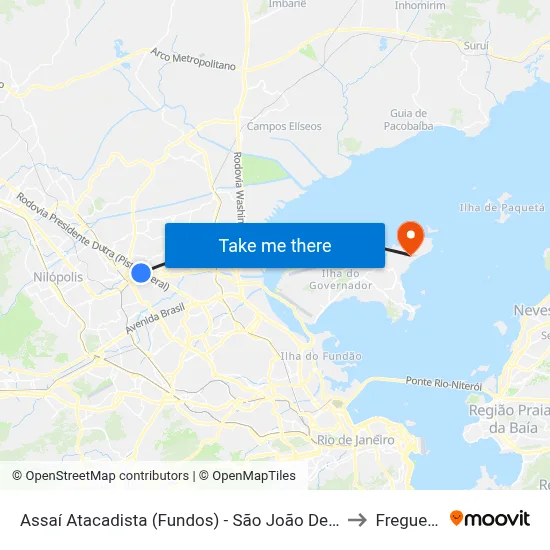 Assaí Atacadista (Fundos) - São João De Meriti to Freguesia map