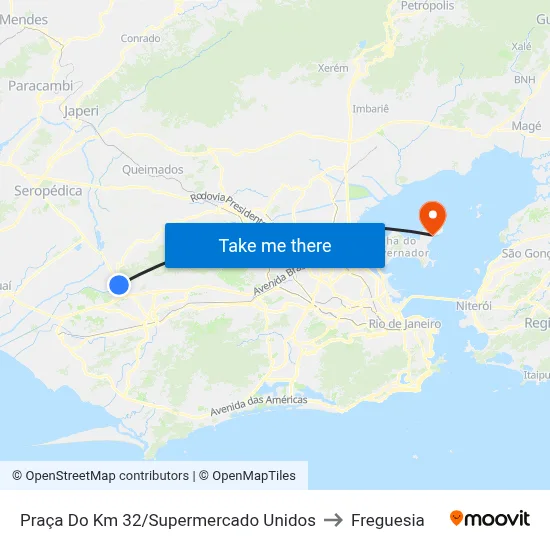 Praça Do Km 32/Supermercado Unidos to Freguesia map