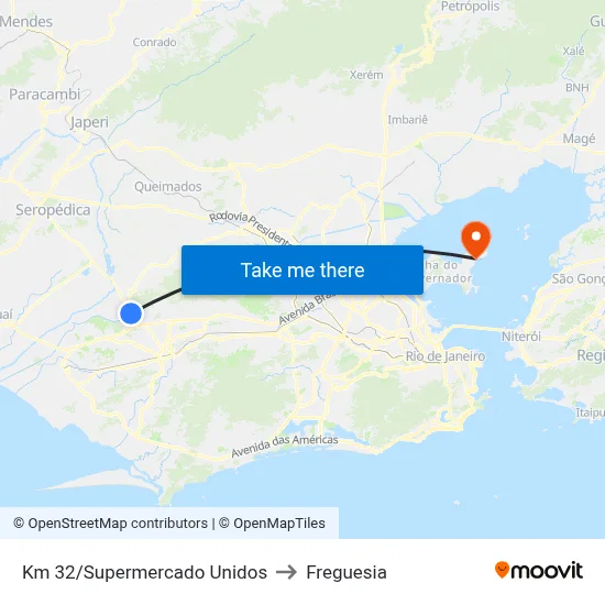 Km 32/Supermercado Unidos to Freguesia map