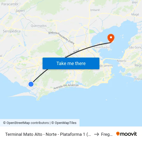 Terminal Mato Alto - Norte - Plataforma 1 (Linhas 853, 872 E 883) to Freguesia map