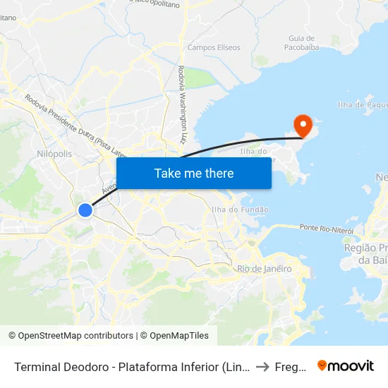 Terminal Deodoro - Plataforma Inferior (Linhas Convencionais) to Freguesia map