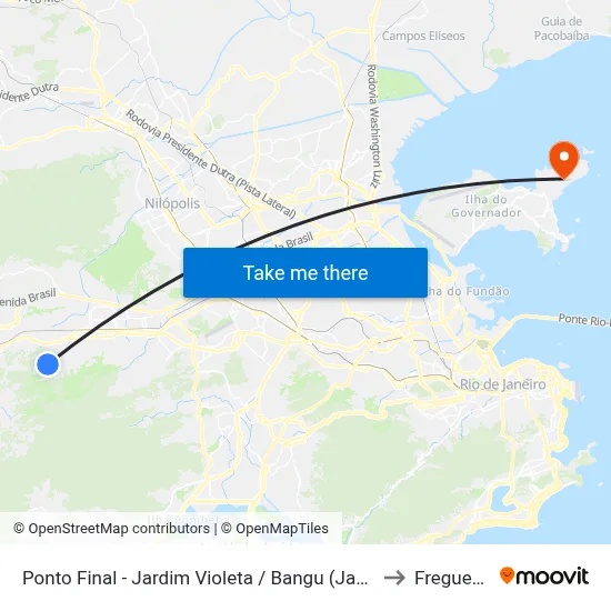 Ponto Final - Jardim Violeta / Bangu (Jabour) to Freguesia map