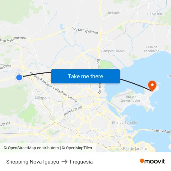 Shopping Nova Iguaçu to Freguesia map