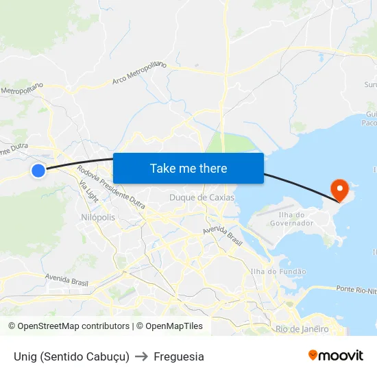 Unig (Sentido Cabuçu) to Freguesia map