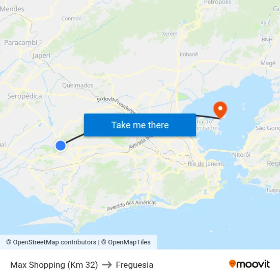 Max Shopping (Km 32) to Freguesia map