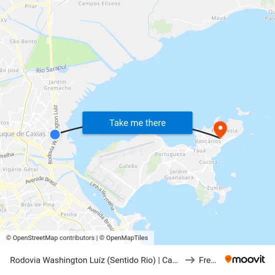 Rodovia Washington Luíz (Sentido Rio) | Caxias Shopping - Entrada Principal to Freguesia map