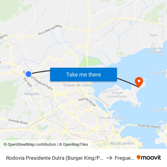 Rodovia Presidente Dutra (Burger King/Posto 13) to Freguesia map