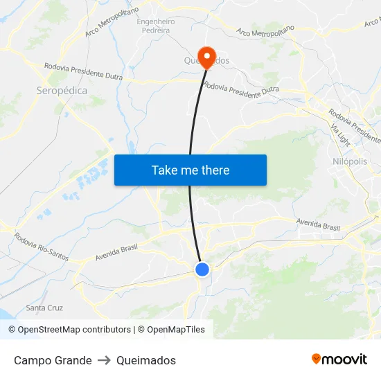 Campo Grande to Queimados map