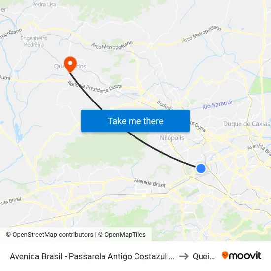 Avenida Brasil - Passarela Antigo Costazul Guadalupe (Sentido Zona Oeste) to Queimados map