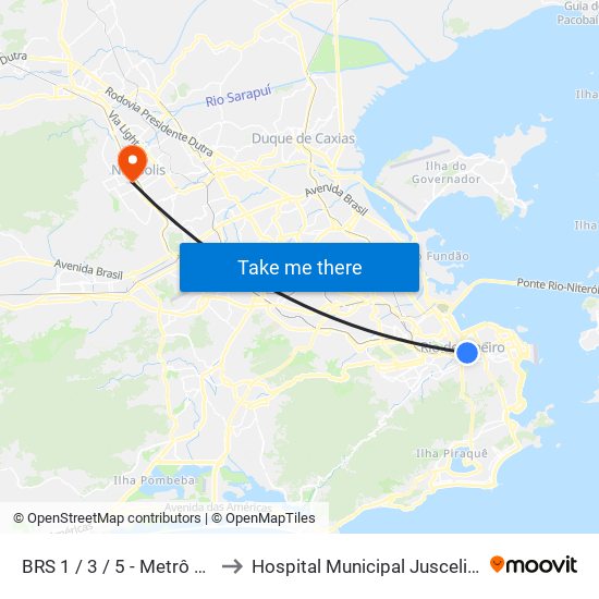 BRS 1 / 3 / 5 - Metrô Cidade Nova to Hospital Municipal Juscelino Kubitschek map