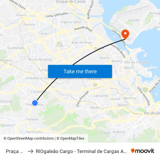 Praça Seca to RIOgaleão Cargo - Terminal de Cargas Aéreas (TECA) map