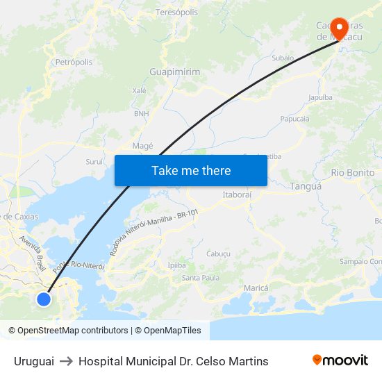 Uruguai to Hospital Municipal Dr. Celso Martins map