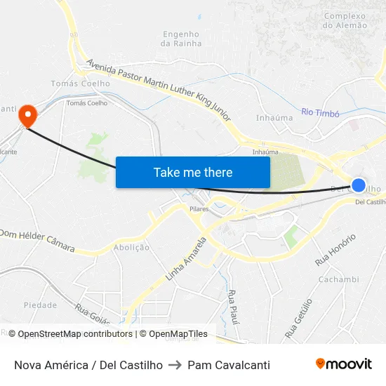 Nova América / Del Castilho to Pam Cavalcanti map