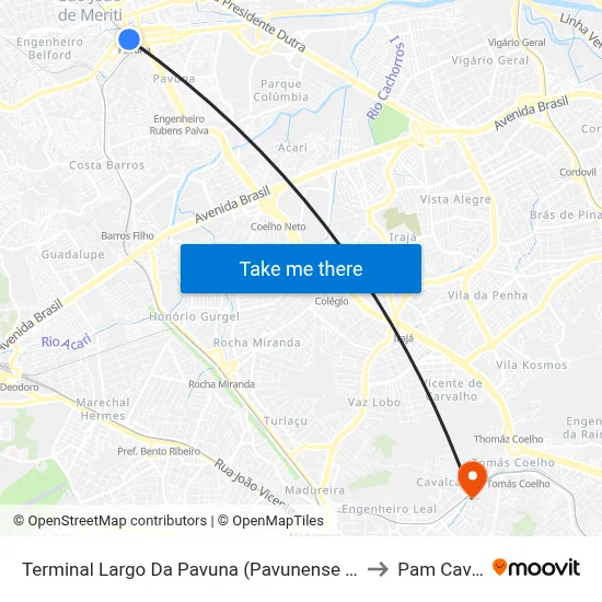 Terminal Largo Da Pavuna (Pavunense - Linhas Via Av. Brasil) to Pam Cavalcanti map