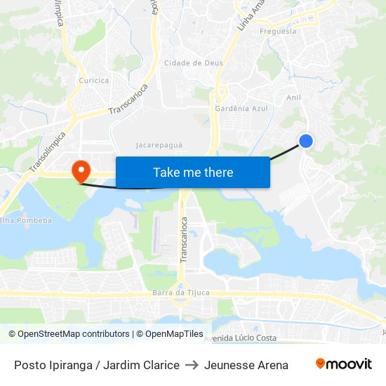 Posto Ipiranga / Jardim Clarice to Jeunesse Arena map