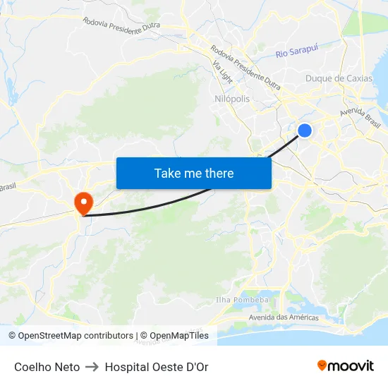 Coelho Neto to Hospital Oeste D'Or map