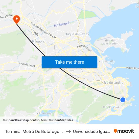 Terminal Metrô De Botafogo (Vila Isabel) to Universidade Iguaçu (Unig) map