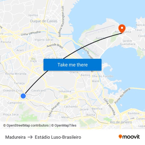 Madureira to Estádio Luso-Brasileiro map
