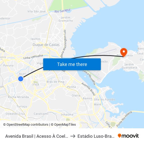 Avenida Brasil | Acesso À Coelho Neto to Estádio Luso-Brasileiro map