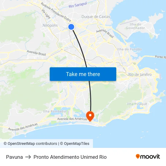 Pavuna to Pronto Atendimento Unimed Rio map
