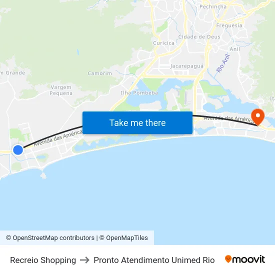 Recreio Shopping to Pronto Atendimento Unimed Rio map