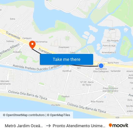 Metrô Jardim Oceânico to Pronto Atendimento Unimed Rio map
