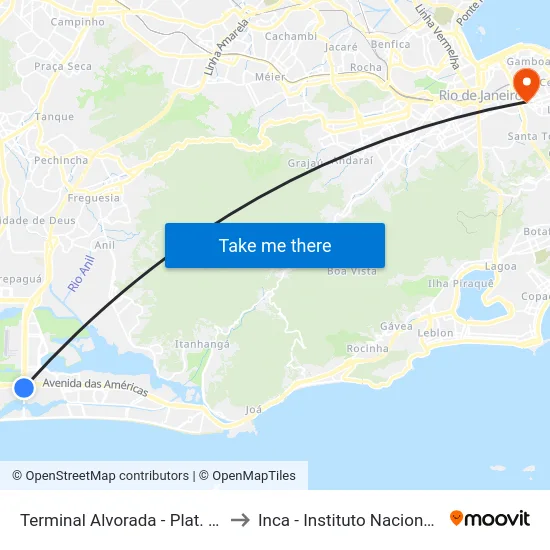 Terminal Alvorada - Plat. A Transoeste to Inca - Instituto Nacional De Câncer map