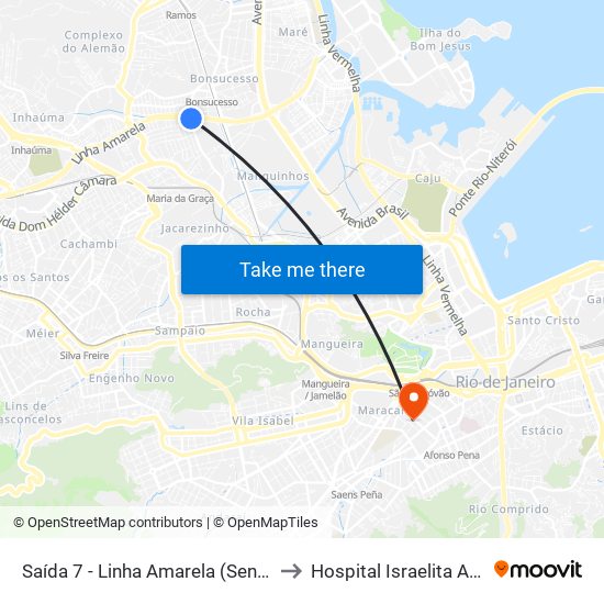 Saída 7 - Linha Amarela (Sentido Av. Brasil) to Hospital Israelita Albert Sabin map