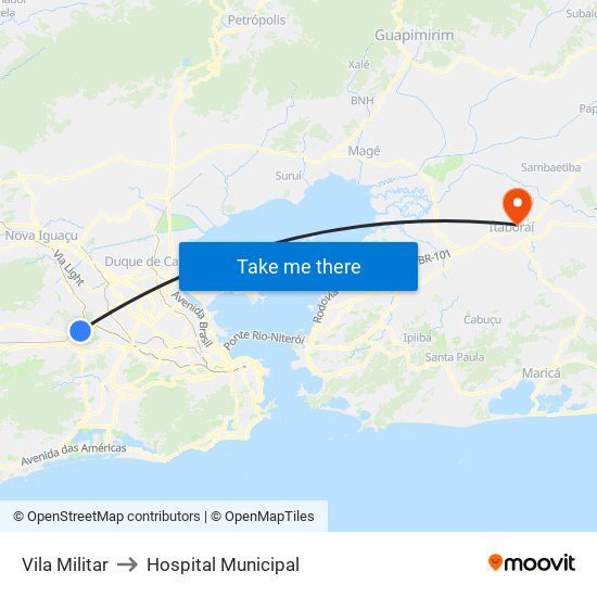 Vila Militar to Hospital Municipal map