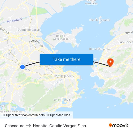 Cascadura to Hospital Getulio Vargas Filho map