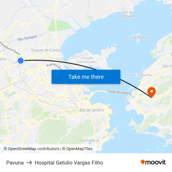 Pavuna to Hospital Getulio Vargas Filho map