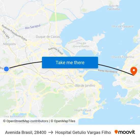 Avenida Brasil, 28400 to Hospital Getulio Vargas Filho map