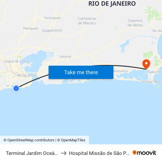 Terminal Jardim Oceânico to Hospital Missão de São Pedro map