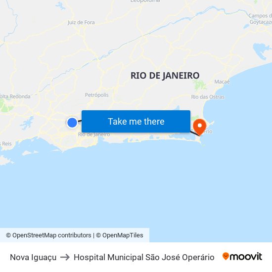 Nova Iguaçu to Hospital Municipal São José Operário map