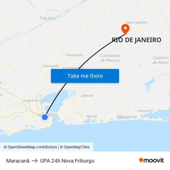 Maracanã to UPA 24h Nova Friburgo map