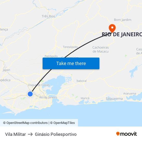 Vila Militar to Ginásio Poliesportivo map