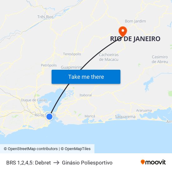 BRS 1,2,4,5: Debret to Ginásio Poliesportivo map