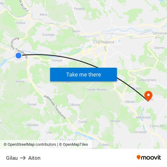 Gilau to Aiton map