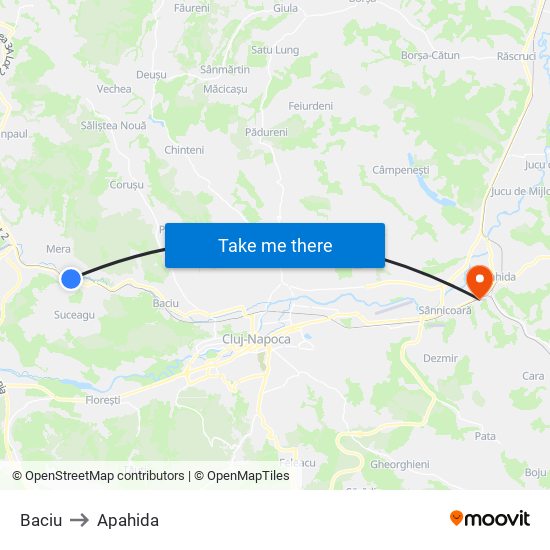 Baciu to Apahida map