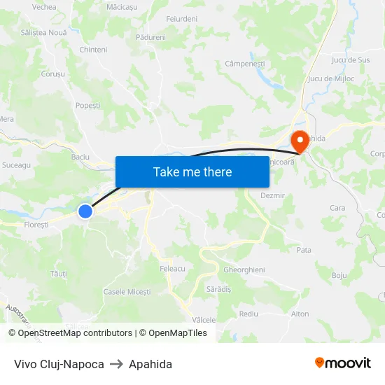 Vivo Cluj-Napoca to Apahida map