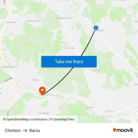 Chinteni to Baciu map