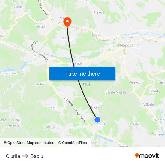 Ciurila to Baciu map