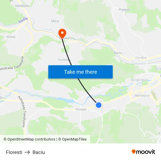 Floresti to Baciu map