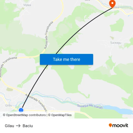 Gilau to Baciu map