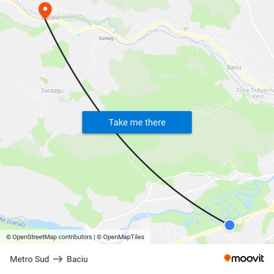 Metro Sud to Baciu map